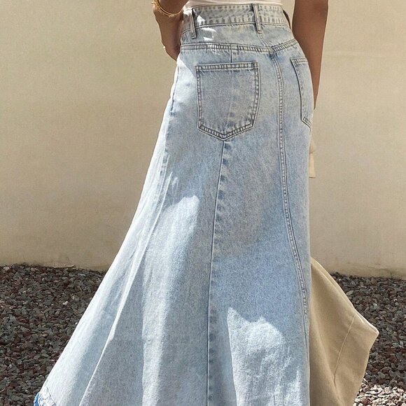 Light Wash Casual Women's Regular Waist Maxi skirt - Picture 3 of 6